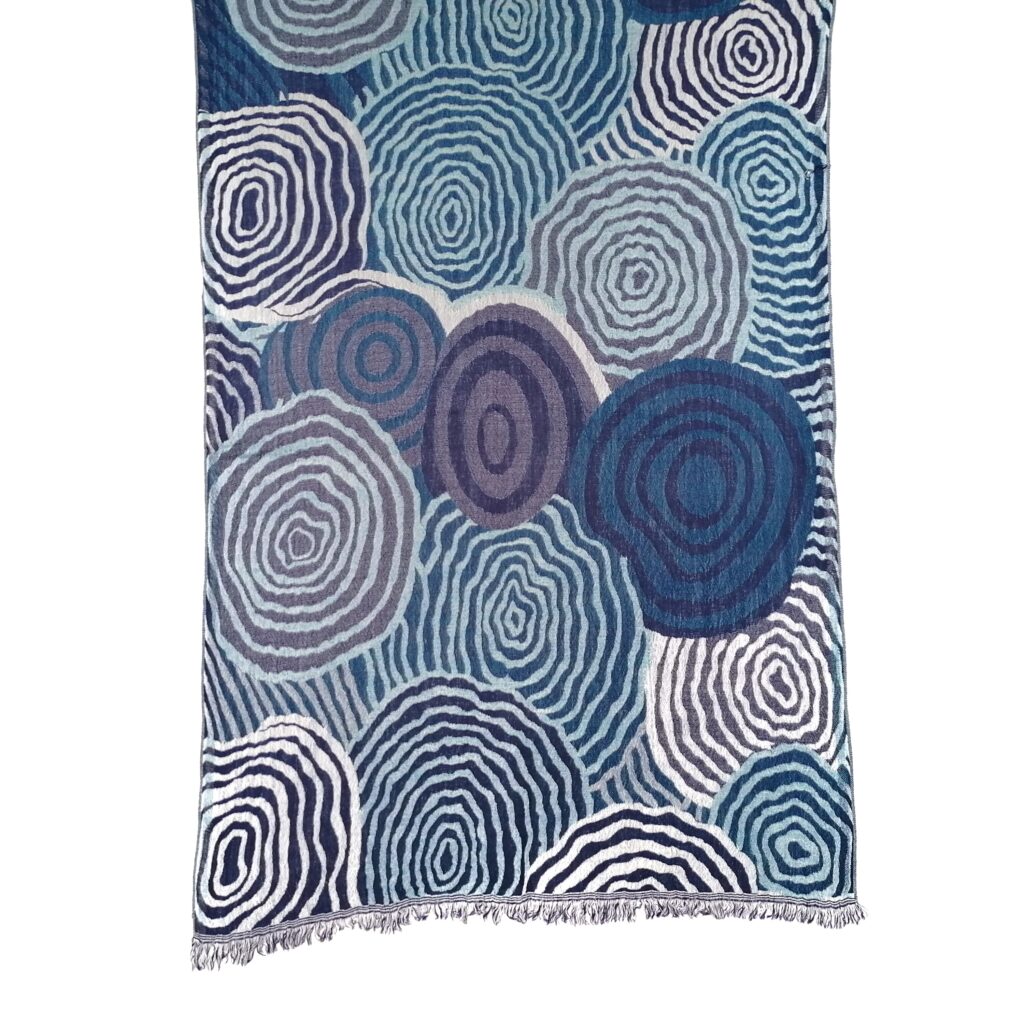 Indigo Blue Spirals Merino Wool Shawl by Caraliza Designs