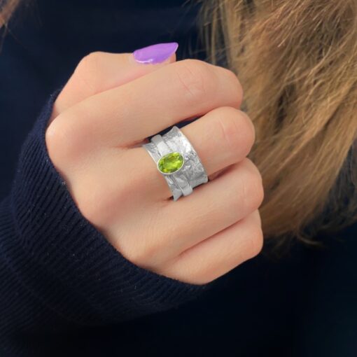 Serenity Peridot Spinning Ring, Irish jewellery ethically handcrafted in sterling silver by Caraliza Designs