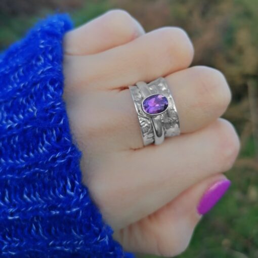 Blue Topaz Serenity Spinner ring, Irish jewellery ethically handcrafted in sterling silver by Caraliza Designs