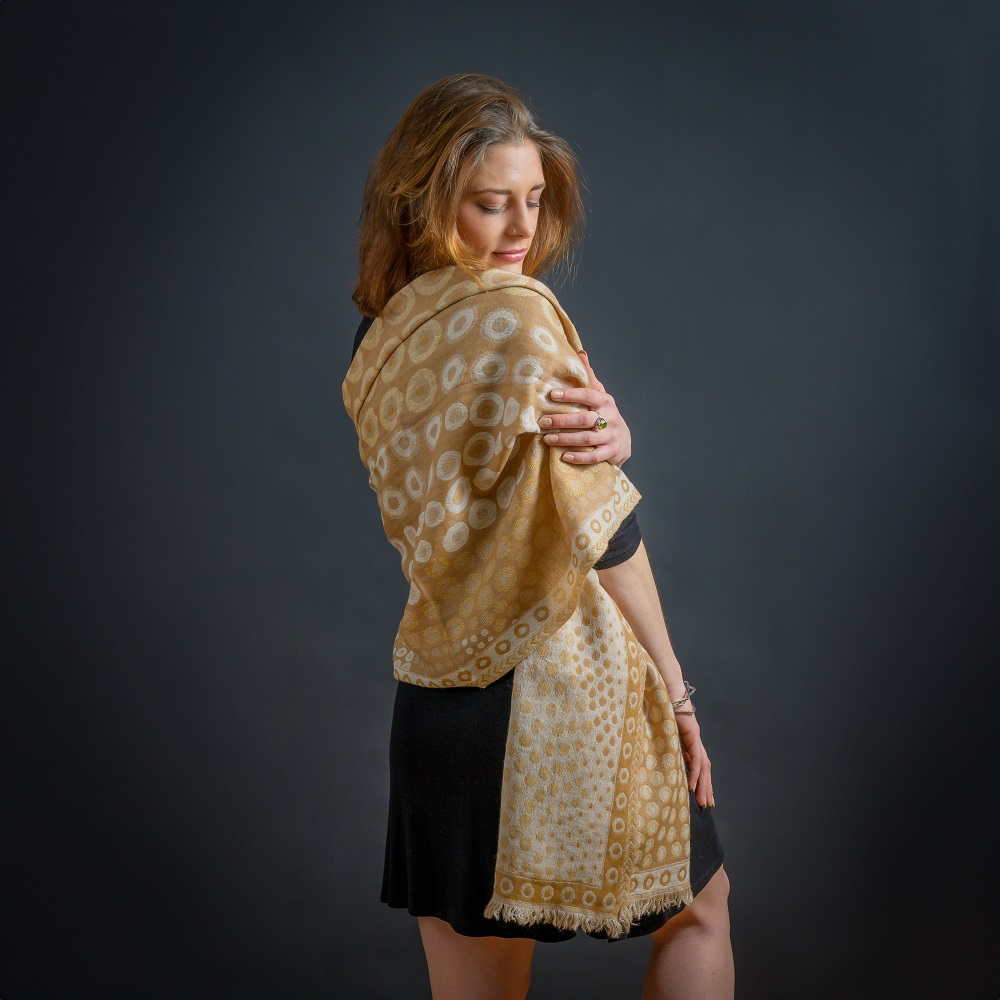 Coffee and Cream Kandinsky merino wool shawl, ethical fashion by Caraliza Designs