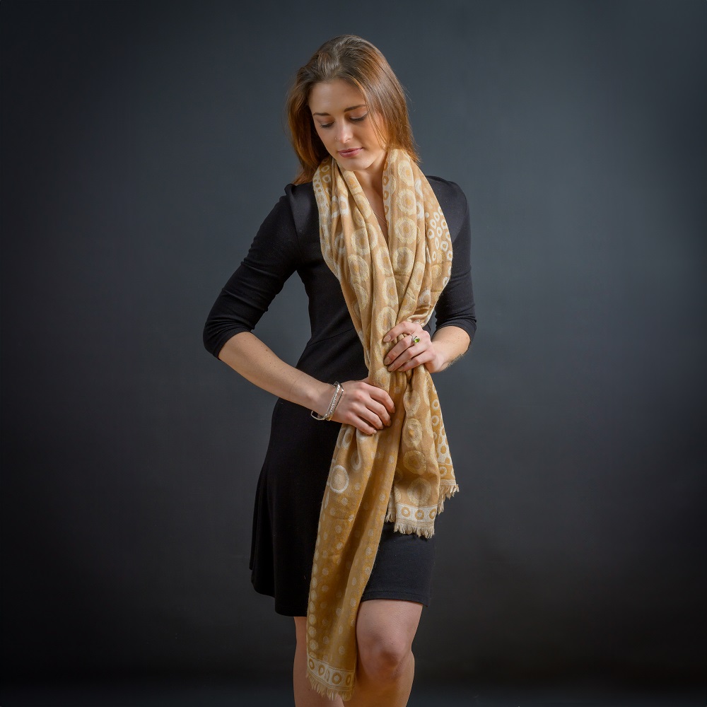 Coffee and Cream Kandinsky merino wool shawl, ethical fashion by Caraliza Designs