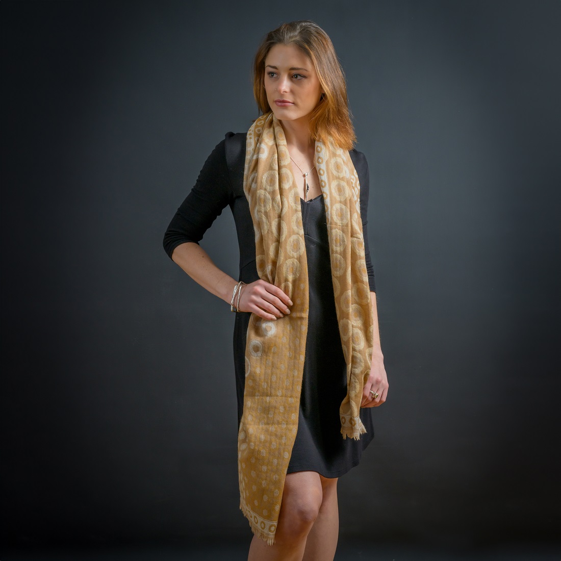 Coffee and Cream Kandinsky merino wool shawl, ethical fashion by Caraliza Designs