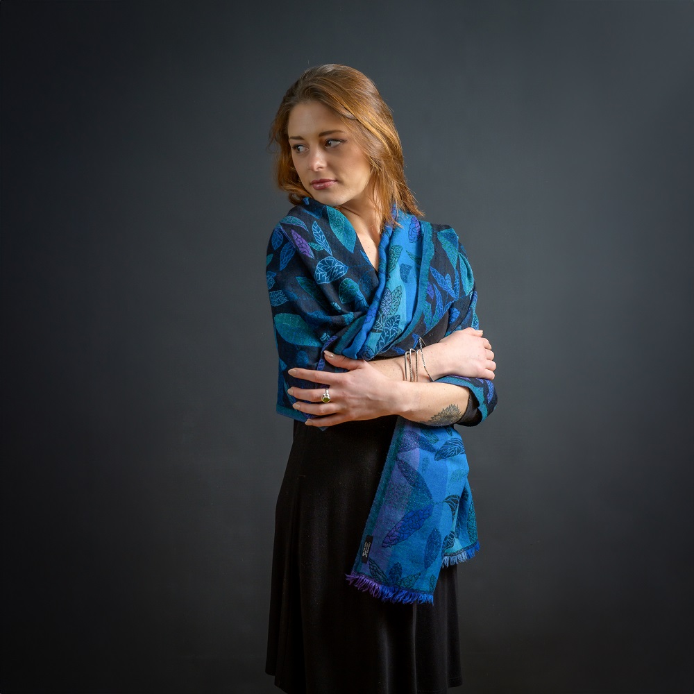 Midnight Forest merino wool shawl, ethical fashion by Caraliza Designs