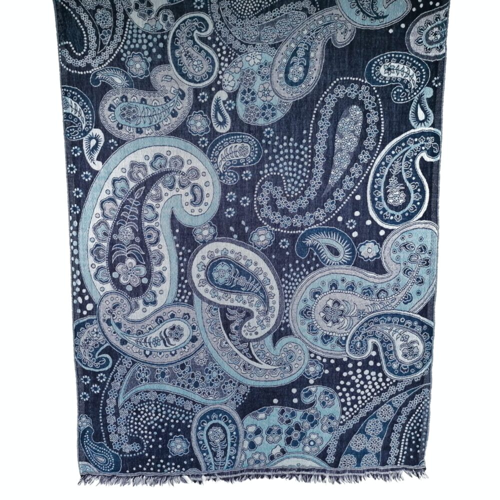 Indigo Paisley Merino Wool Shawl by Caraliza Designs