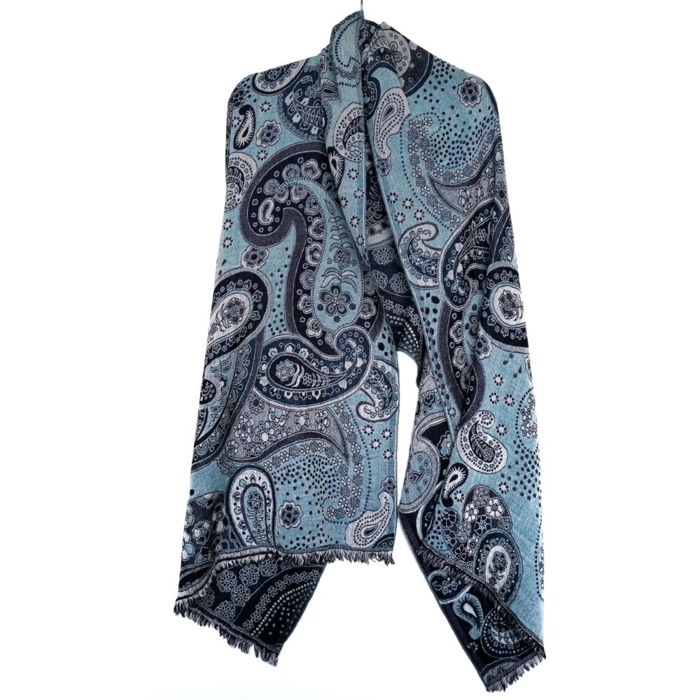 Indigo Paisley Merino Wool Shawl by Caraliza Designs