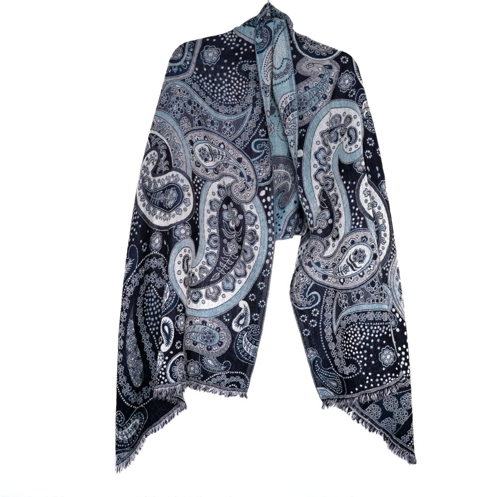 Indigo Paisley Merino Wool Shawl by Caraliza Designs