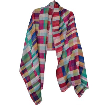 Rainbow Plaid Merino Wool Shawl by Caraliza Designs