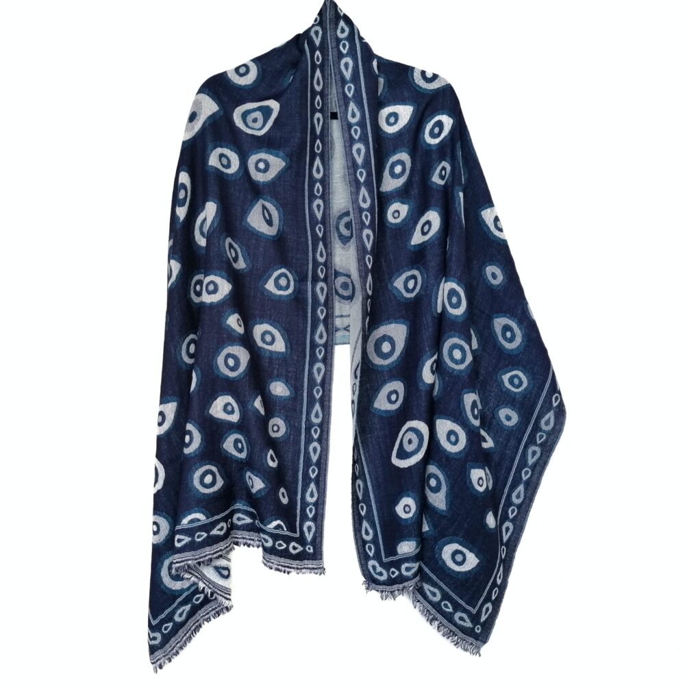 Indigo Peacock Merino Wool Shawl by Caraliza Designs