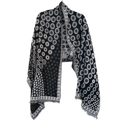 Monochrome Kandinsky Merino wool shawl by Caraliza Designs