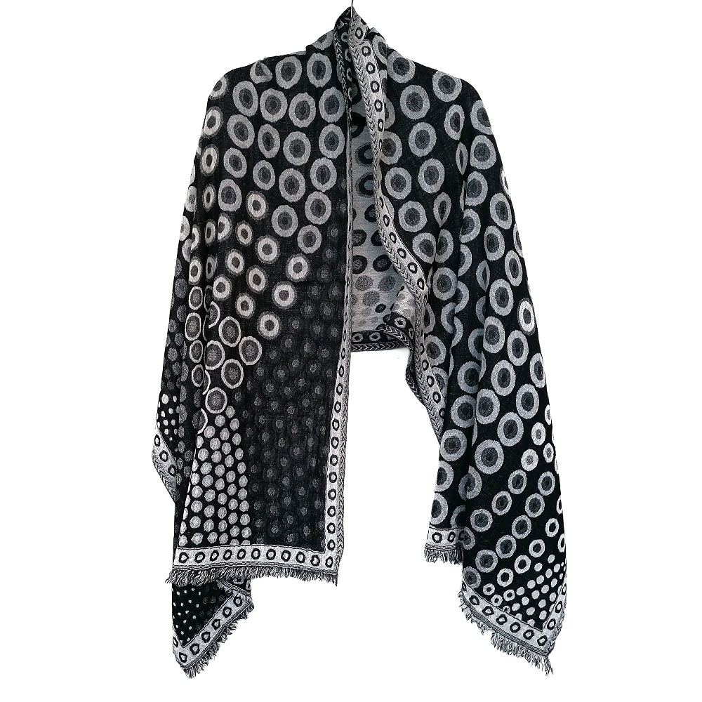 Monochrome Kandinsky Merino wool shawl by Caraliza Designs