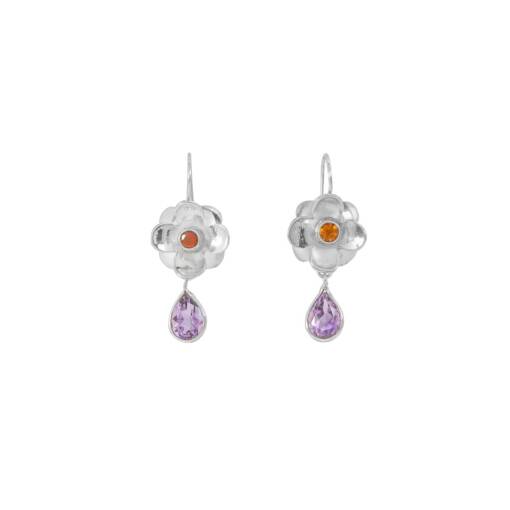 Amethyst Orange Citrine Daisy Drops Earrings, Irish designed jewellery handcrafted in sterling silver by Caraliza Designs
